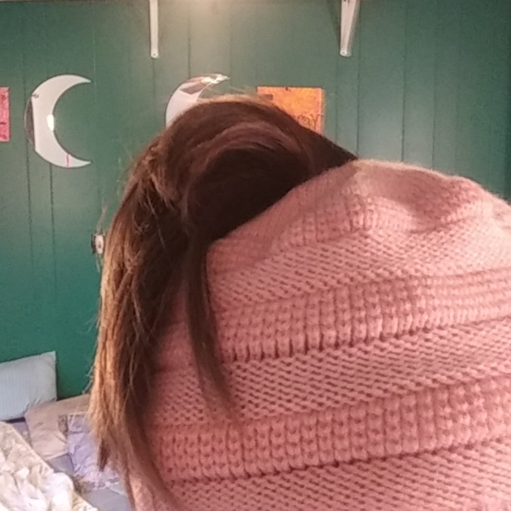 Pink Winter Hat with Hair Drying loop